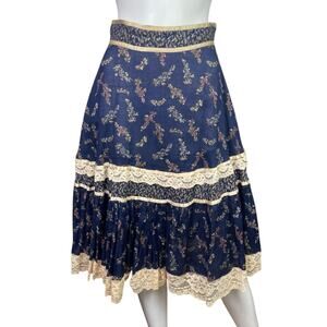 Vtg Gunne Sax Jessica's Women's 9 Floral Lace Cottagecore Praire Midi Skirt EUC